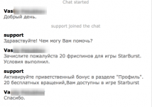 Пример запроса 20FS в чатt поддержки казино GoldenStar online chat casino Golden Star